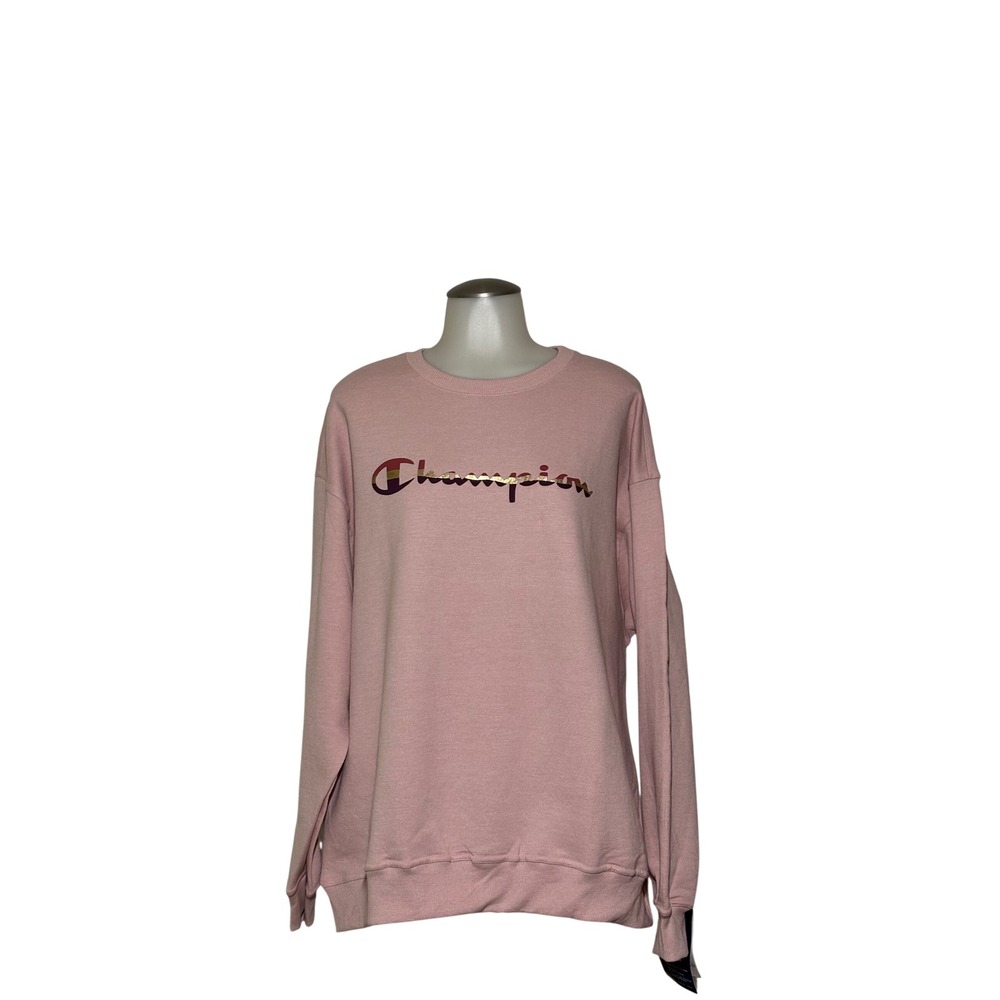 Champion Sweatshirt Women 2X Pink Powerblend Boyfriend Fleece Logo NEW